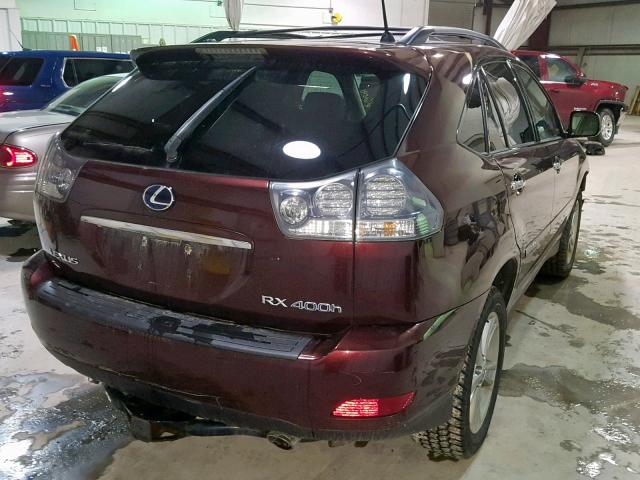 JTJHW31U482046478 - 2008 LEXUS RX 400H MAROON photo 4