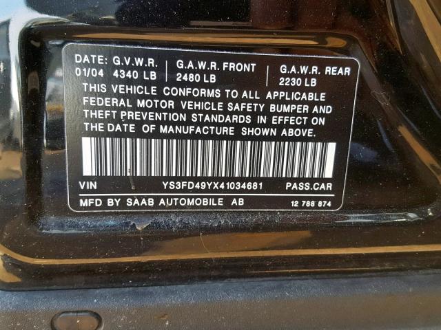 YS3FD49YX41034681 - 2004 SAAB 9-3 ARC BLACK photo 10