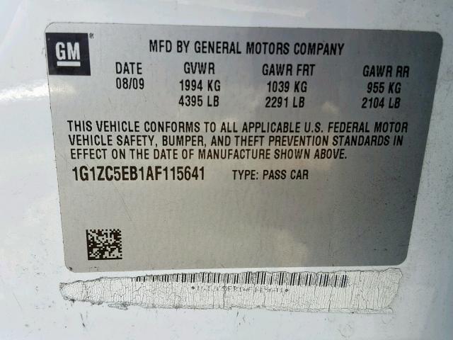 1G1ZC5EB1AF115641 - 2010 CHEVROLET MALIBU 1LT 白色 照片 10