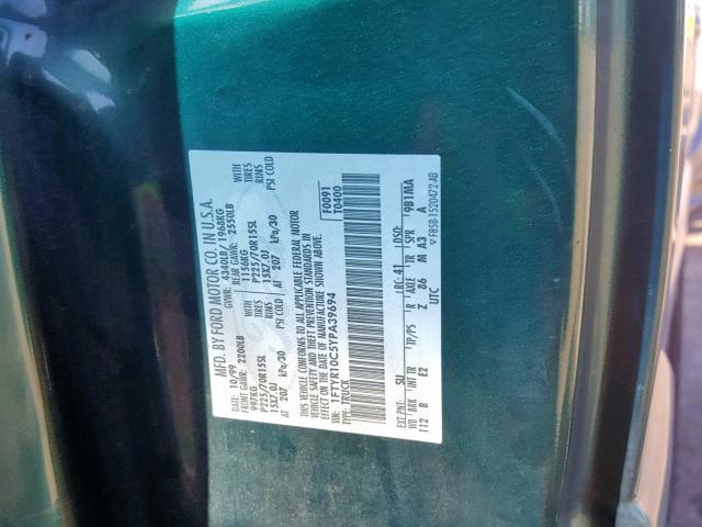 1FTYR10C5YPA39694 - 2000 FORD RANGER GREEN photo 10