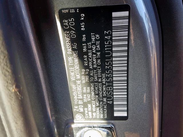 4USBT53535LU11543 - 2005 BMW Z4 3.0 GRAY photo 10