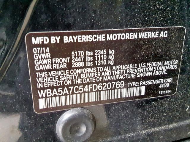 WBA5A7C54FD620769 - 2015 BMW 528 XI BLACK photo 10