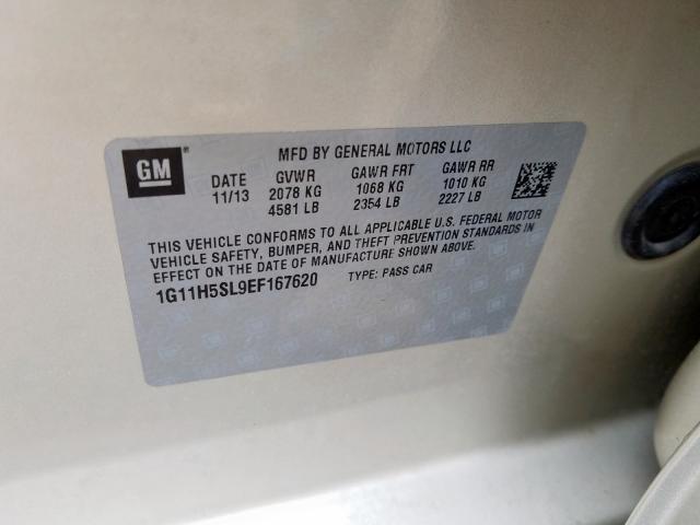 1G11H5SL9EF167620 - 2014 CHEVROLET MALIBU LTZ  ფოტო 10