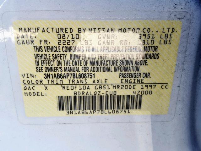 3N1AB6AP7BL608751 - 2011 NISSAN SENTRA 2.0 WHITE photo 10