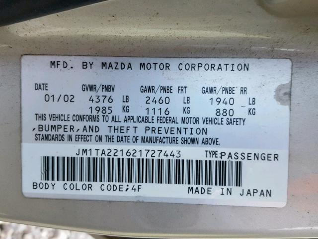 JM1TA221621727443 - 2002 MAZDA MILLENIA TAN photo 10