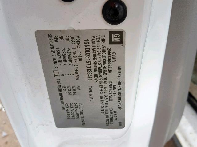 1GNDU23157D123471 - 2007 CHEVROLET UPLANDER L 白色 照片 10