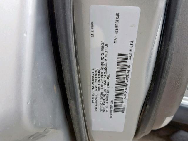 4S3BH675047642740 - 2004 SUBARU LEGACY OUT SILVER photo 10