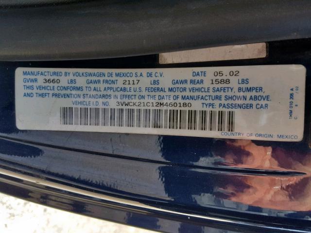 3VWCK21C12M460180 - 2002 VOLKSWAGEN NEW BEETLE Mavi foto 10