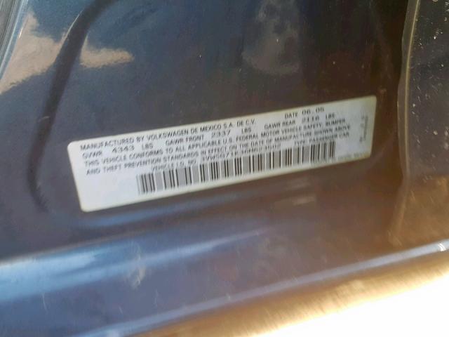 3VWSG71K36M623502 - 2006 VOLKSWAGEN JETTA 2.5 BLUE photo 10