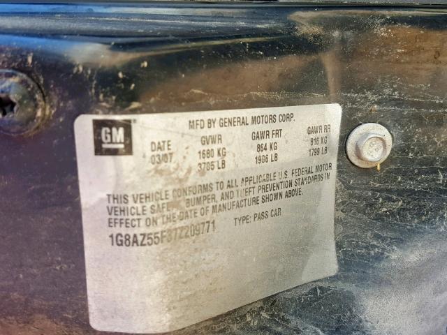 1G8AZ55F37Z209771 - 2007 SATURN ION LEVEL WHITE photo 10