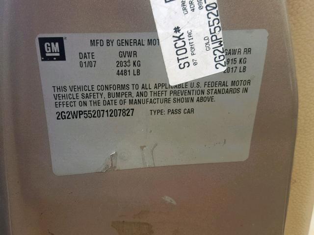 2G2WP552071207827 - 2007 PONTIAC GRAND PRIX BROWN photo 10
