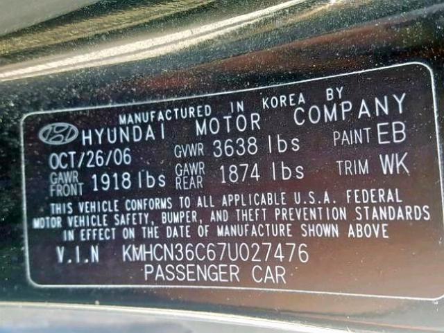 KMHCN36C67U027476 - 2007 HYUNDAI ACCENT SE BLACK photo 10