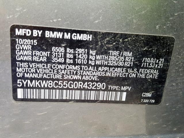 5YMKW8C55G0R43290 - 2016 BMW X6 M BLACK photo 10