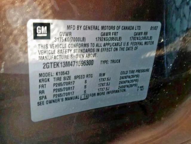 2GTEK13M471596300 - 2007 GMC NEW SIERRA CHARCOAL photo 10