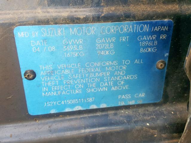 JS2YC415085111387 - 2008 SUZUKI SX4 CONVEN BLUE photo 10