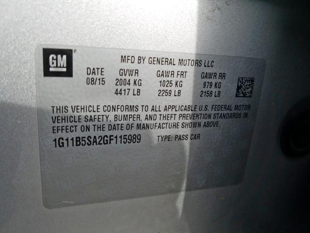 1G11B5SA2GF115989 - 2016 CHEVROLET MALIBU LIMITED LS  photo 10