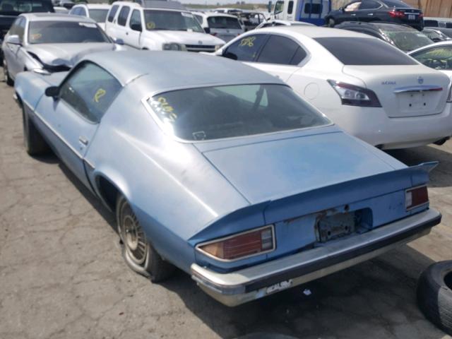 1Q87L4N234752 - 1974 CHEVROLET CAMERO BLUE photo 3