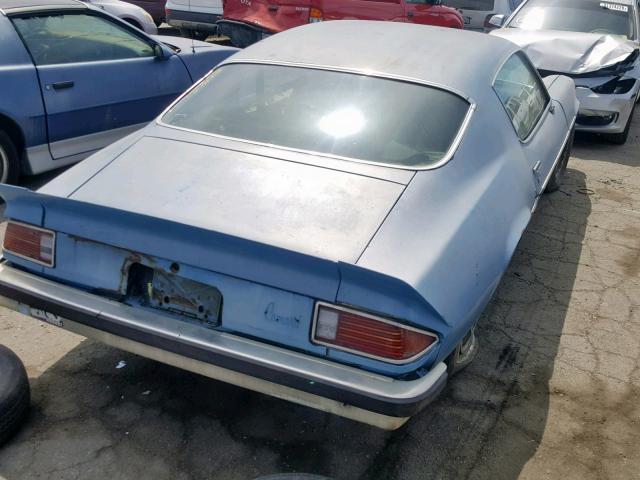 1Q87L4N234752 - 1974 CHEVROLET CAMERO BLUE photo 4