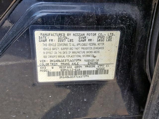 3N1AB61E27L617394 - 2007 NISSAN SENTRA 2.0 BLACK photo 10