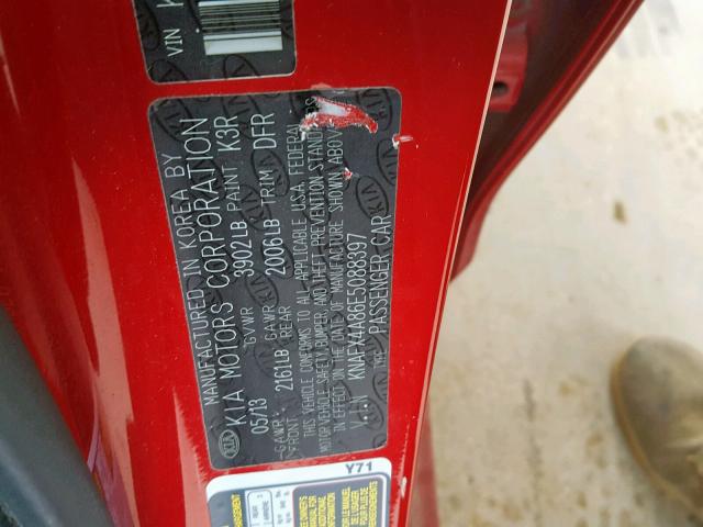 KNAFX4A86E5088397 - 2014 KIA FORTE EX RED photo 10