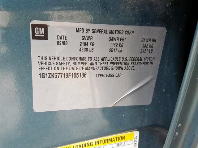 1G1ZK57719F165186 - 2009 CHEVROLET MALIBU LTZ  ფოტო 10