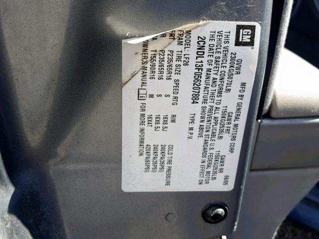 2CNDL13F056207884 - 2005 CHEVROLET EQUINOX LS GRAY photo 10