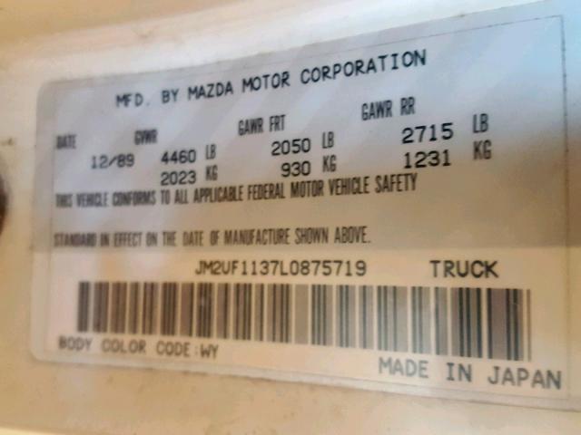 JM2UF1137L0875719 - 1990 MAZDA B2200 SHOR WHITE photo 10