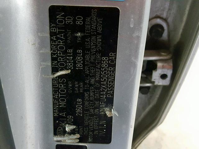 KNAFU4A2XA5055868 - 2010 KIA FORTE EX SILVER photo 10