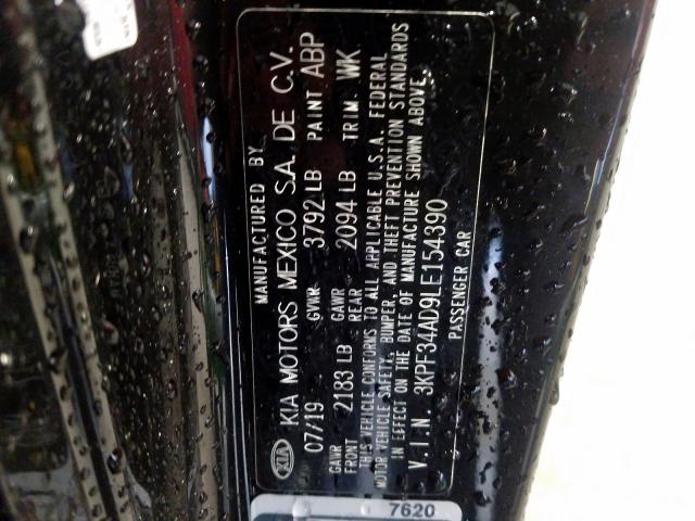 3KPF34AD9LE154390 - 2020 KIA FORTE GT LINE  photo 10