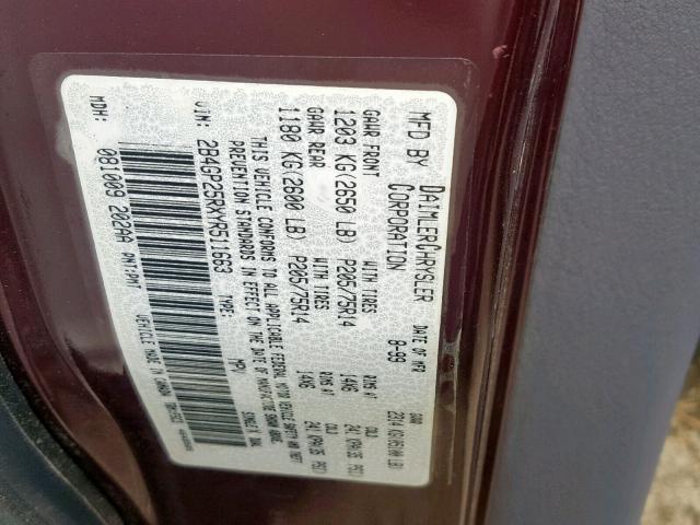 2B4GP25RXYR511663 - 2000 DODGE CARAVAN BURGUNDY photo 10