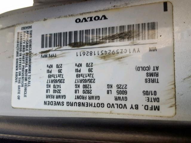 YV1CZ592451182611 - 2005 VOLVO XC90 SILVER photo 10