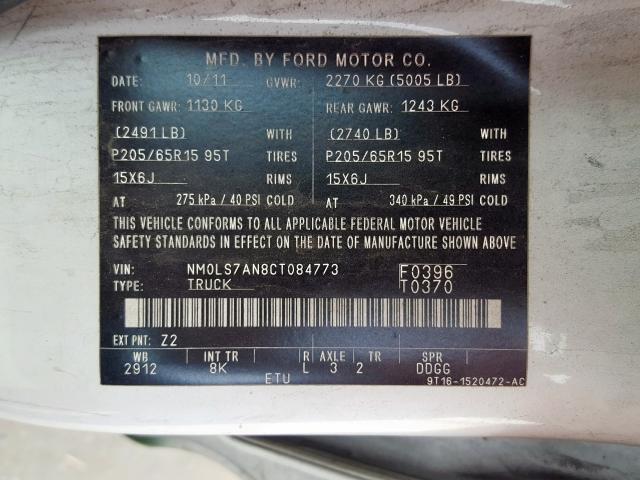 NM0LS7AN8CT084773 - 2012 FORD TRANSIT CONNECT XL  photo 10