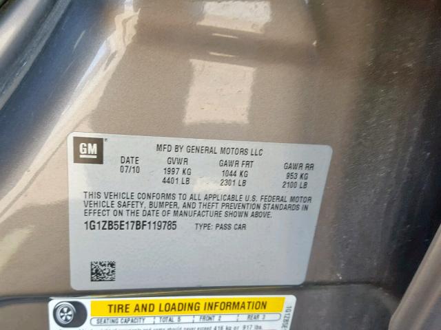 1G1ZB5E17BF119785 - 2011 CHEVROLET MALIBU LS BEIGE photo 10