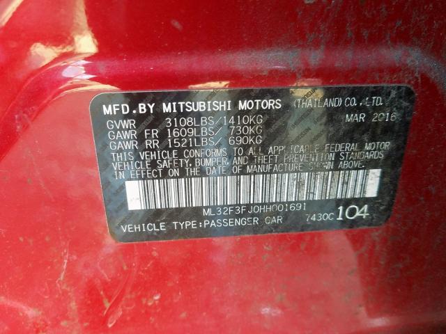 ML32F3FJ0HH001691 - 2017 MITSUBISHI MIRAGE G4 ES  ფოტო 10