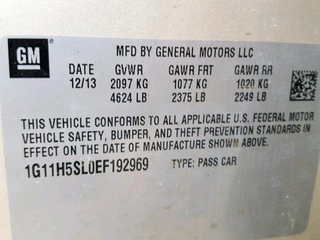 1G11H5SL0EF192969 - 2014 CHEVROLET MALIBU LTZ ოქროსფერი ფოტო 10