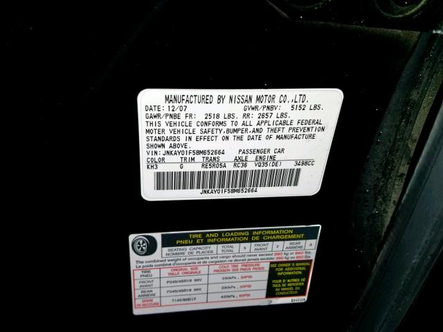 JNKAY01F58M652664 - 2008 INFINITI M35 BASE BLACK photo 10