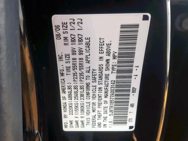 5J8TB18577A003142 - 2007 ACURA RDX TECHNO BLACK photo 10