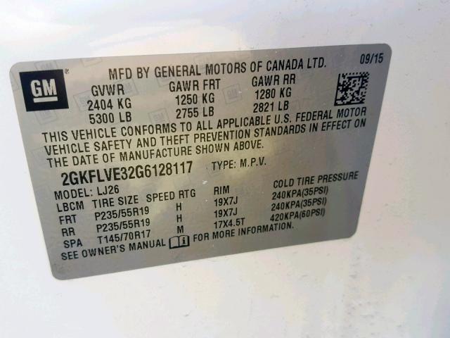 2GKFLVE32G6128117 - 2016 GMC TERRAIN DE WHITE photo 10