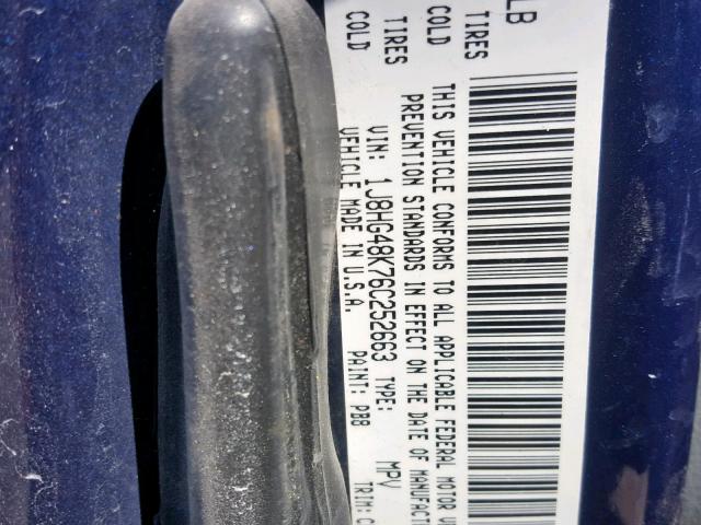 1J8HG48K76C252663 - 2006 JEEP COMMANDER ლურჯი ფოტო 10