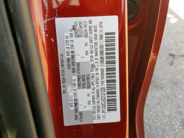 JM1CW2CL8C0121229 - 2012 MAZDA 5 RED photo 10