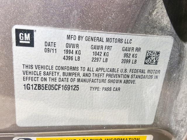 1G1ZB5E05CF169125 - 2012 CHEVROLET MALIBU LS გრაფიტი ფოტო 10