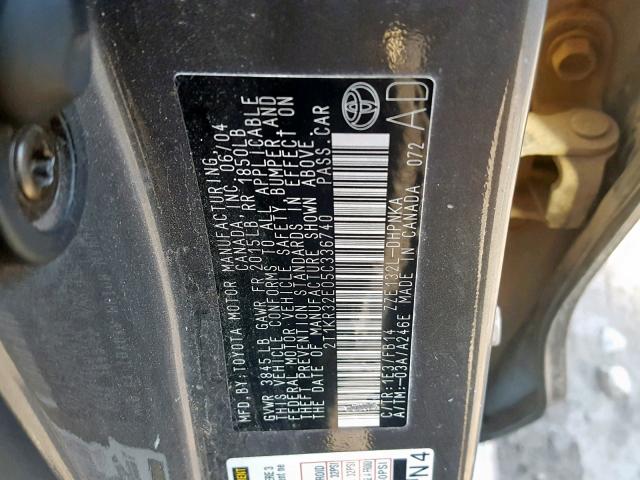 2T1KR32E05C336740 - 2005 TOYOTA MATRIX 灰色 照片 10