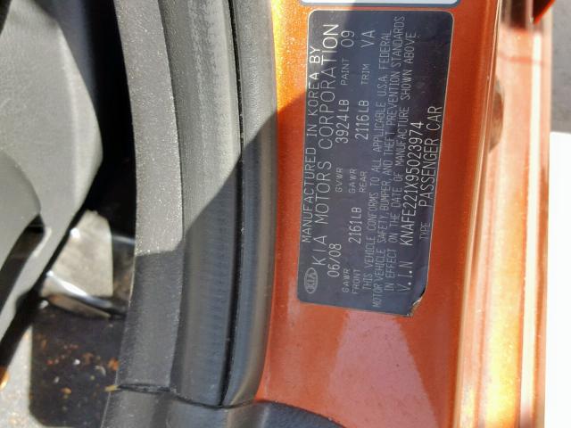 KNAFE221X95023974 - 2009 KIA SPECTRA EX ORANGE photo 10