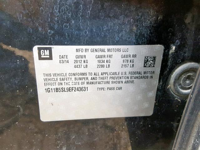 1G11B5SL9EF243631 - 2014 CHEVROLET MALIBU LS BLACK photo 10