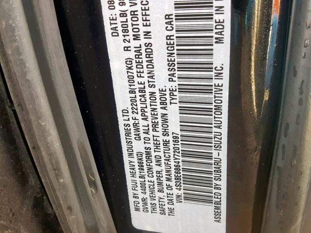 4S3BE6864Y7201697 - 2000 SUBARU LEGACY OUT BLACK photo 10