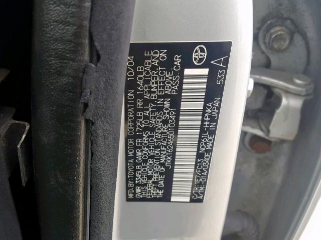 JTKKT624650103491 - 2005 TOYOTA SCION XA SILVER photo 10