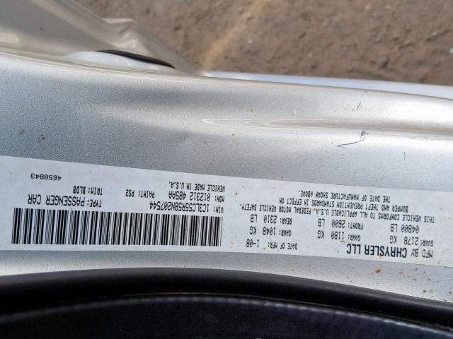 1C3LC55R58N207544 - 2008 CHRYSLER SEBRING TO SILVER photo 10