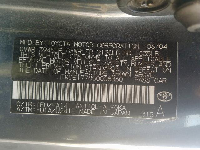 JTKDE177850008360 - 2005 TOYOTA SCION TC  photo 10