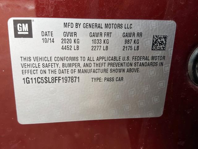 1G11C5SL8FF197871 - 2015 CHEVROLET MALIBU 1LT  照片 10