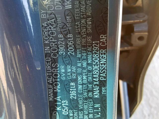 KNAFX4A80E5082921 - 2014 KIA FORTE EX GRAY photo 10